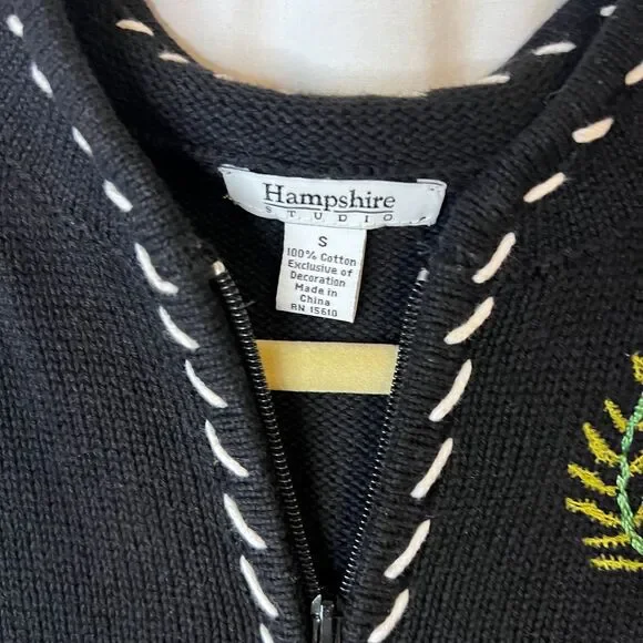 Hampshire Studio Knit Black Vest Birds Embroidery Womens Size Small‎ Full Zip - Picture 3 of 4